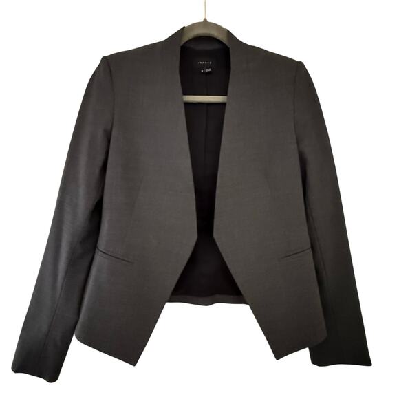 Theory Lanai Charcoal Stretch Wool Blazer Open Front Career Jacket Size 4 - Picture 2 of 6